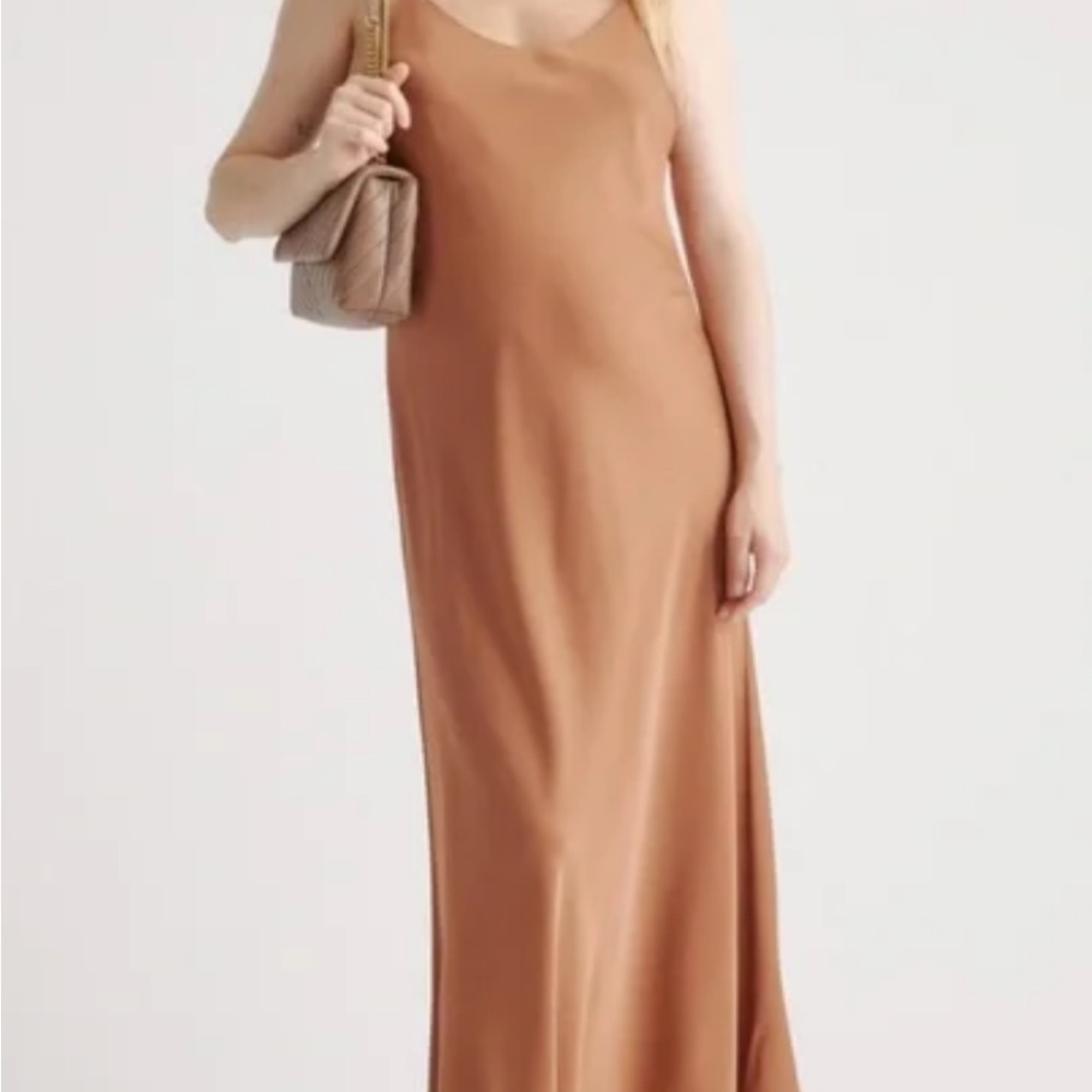 Washable Stretch Silk Maternity Slip Dress copper brown new